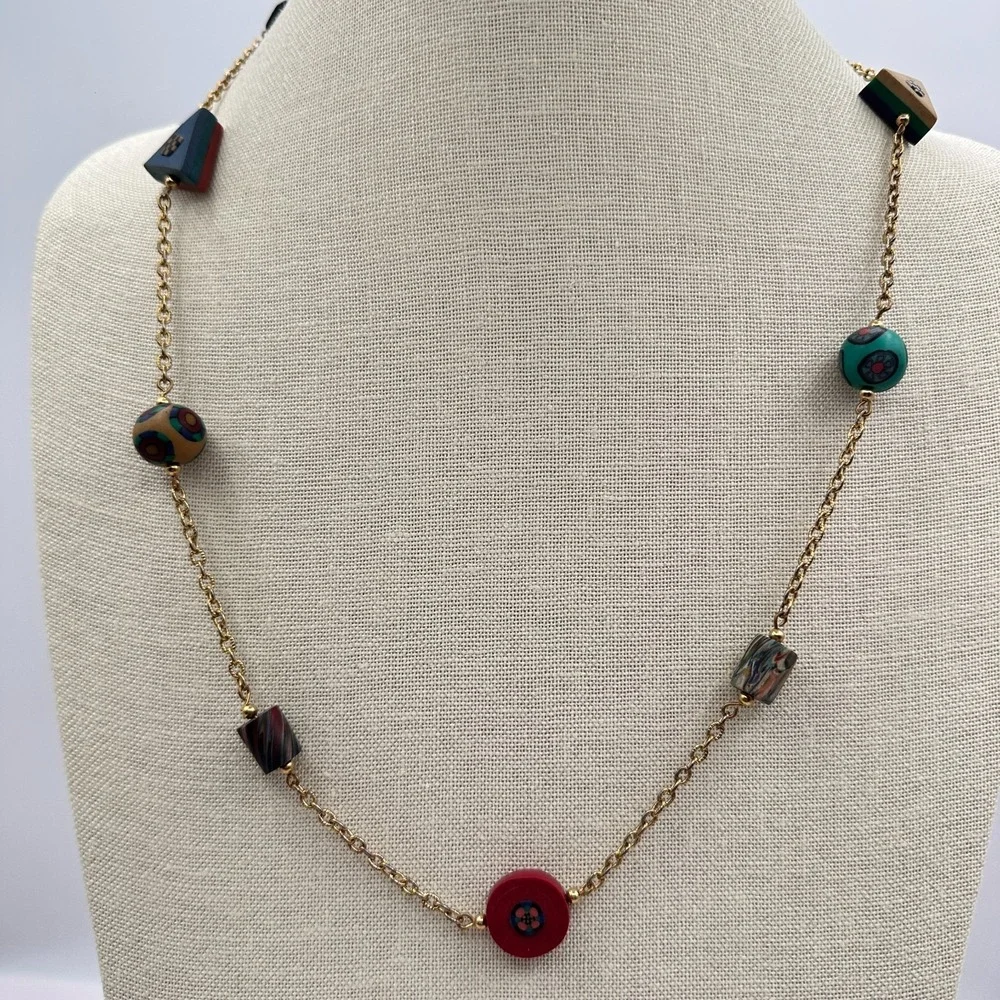Vintage Y2K Beaded Gold Tone Chain Necklace Women's Classic Statement Jewelry